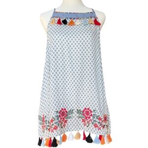 THML Embroidered Tassel Halter Tunic Tank Top Sz M